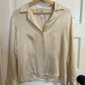 Talbots Silk Cream Textured Button Down Shirt